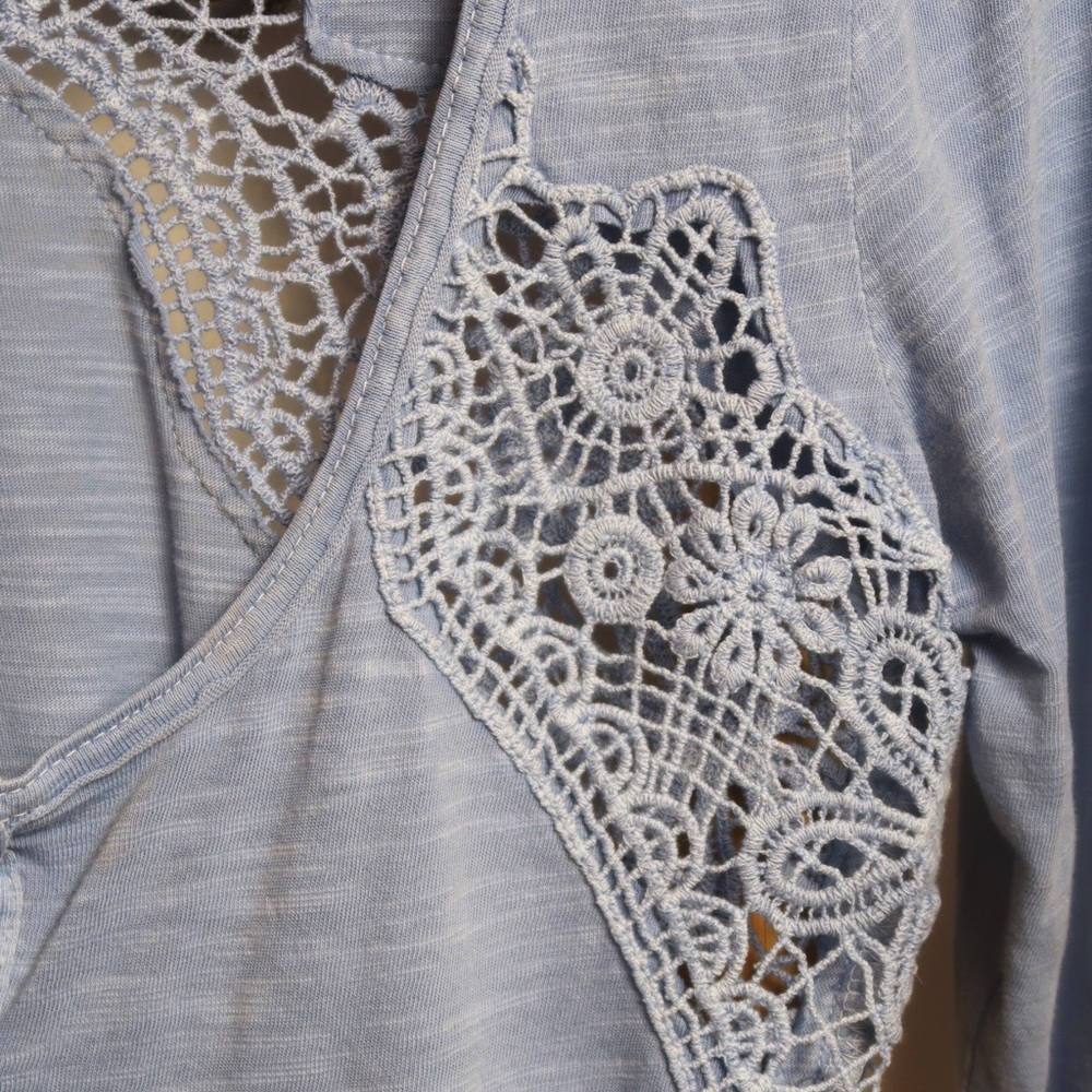 SOLD Free People | Keepsake Long Sleeve Crochet Inset Slub Henley Top - Picture 6 of 9